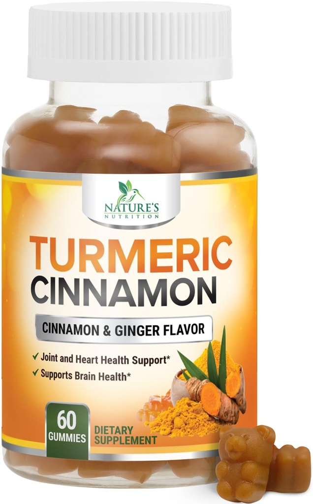 Supplément curcumin curcumin curcuma - 95% Curcuminoïdes avec gingembre curcuma, poivre noir pour la meilleure absorption, soutien de joint végétalien de la nature, non-OGM, sans gluten, goût de cannelle savoureux - 60 gommies