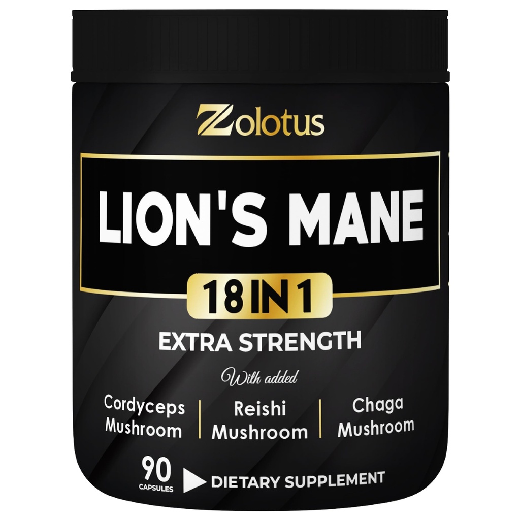Zolotus Lions Mane Mushroom Complex Capsule con Cordeyceps, Elderberry, Ginkgo Biloba, Bacopa - 90 Capsule