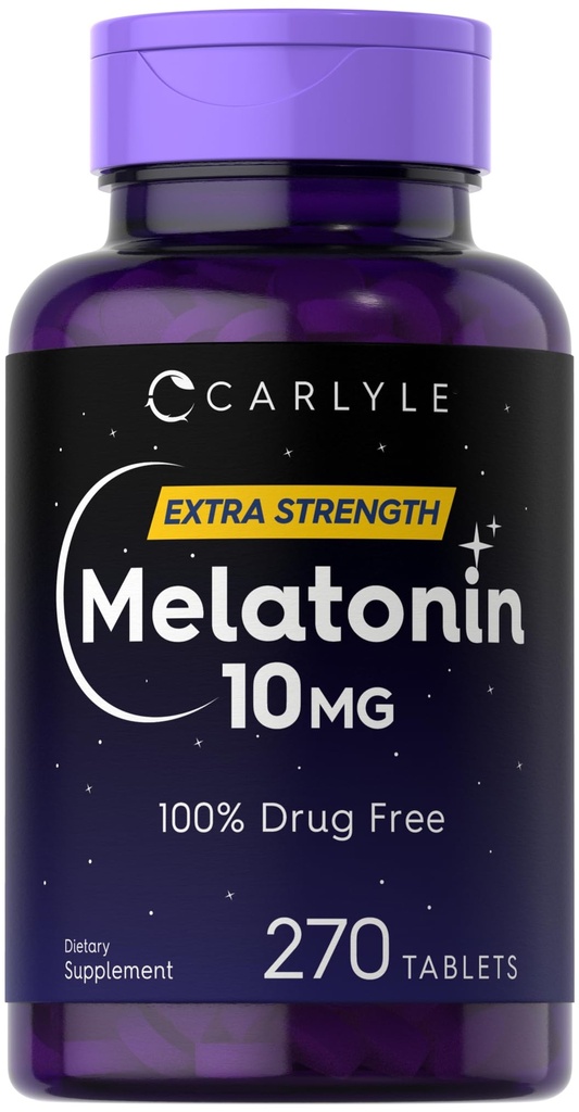 Carlyle Melatonin 10mg | 270 compresse | con L-teanina | Vegetariano, Non OGM, Integratore senza glutine