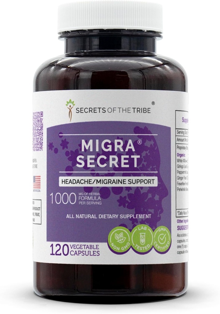 Secrets of the Tribe - Migra Secret, Headache/Migraine Support, Herbal Supplement Blend (120 capsule)