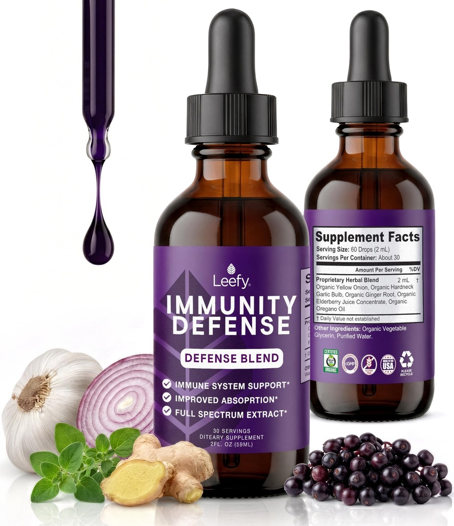 Leefy Organics Immunity Defense Blend - Organic Immune Support Supplement, Fast Absorbing Immunity Supplement, Immune Boosters for Adults, Immune Boost, Immune System Booster, Immune Boost - 2 Oz
