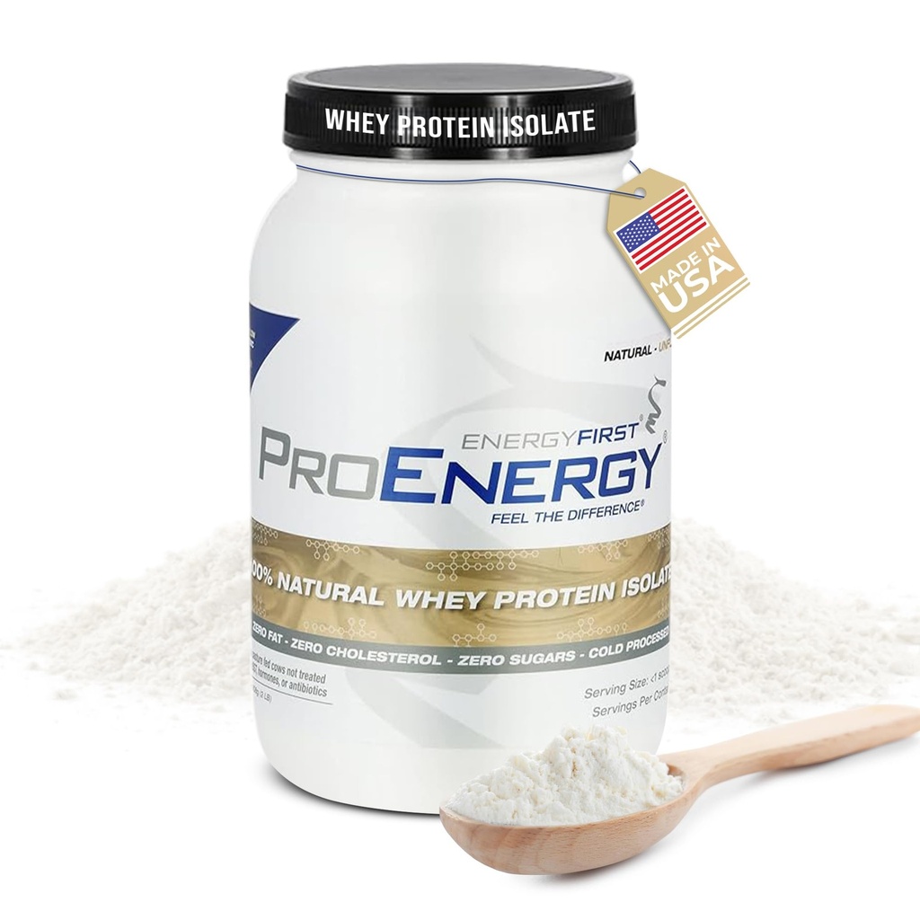EnergyFirst Natural Grass Fed Whey Protein Isolate Poudre, Poudre de protéines non aromatisée, ProEnergy Protein Shake pour le remplacement des repas et la récupération après l'entraînement, non-OGM, sucre et sans gluten 36 portions