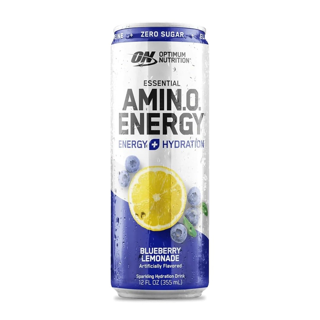 Optimum Nutrition Amino Energy Sparkling Hydration Drink, Electrolytes, Caffeina, Aminoacidi, BCAAs, Sugar Free, Blueberry Lemonade, 12 Fl Oz, 1 conto (Packaging May Vary)
