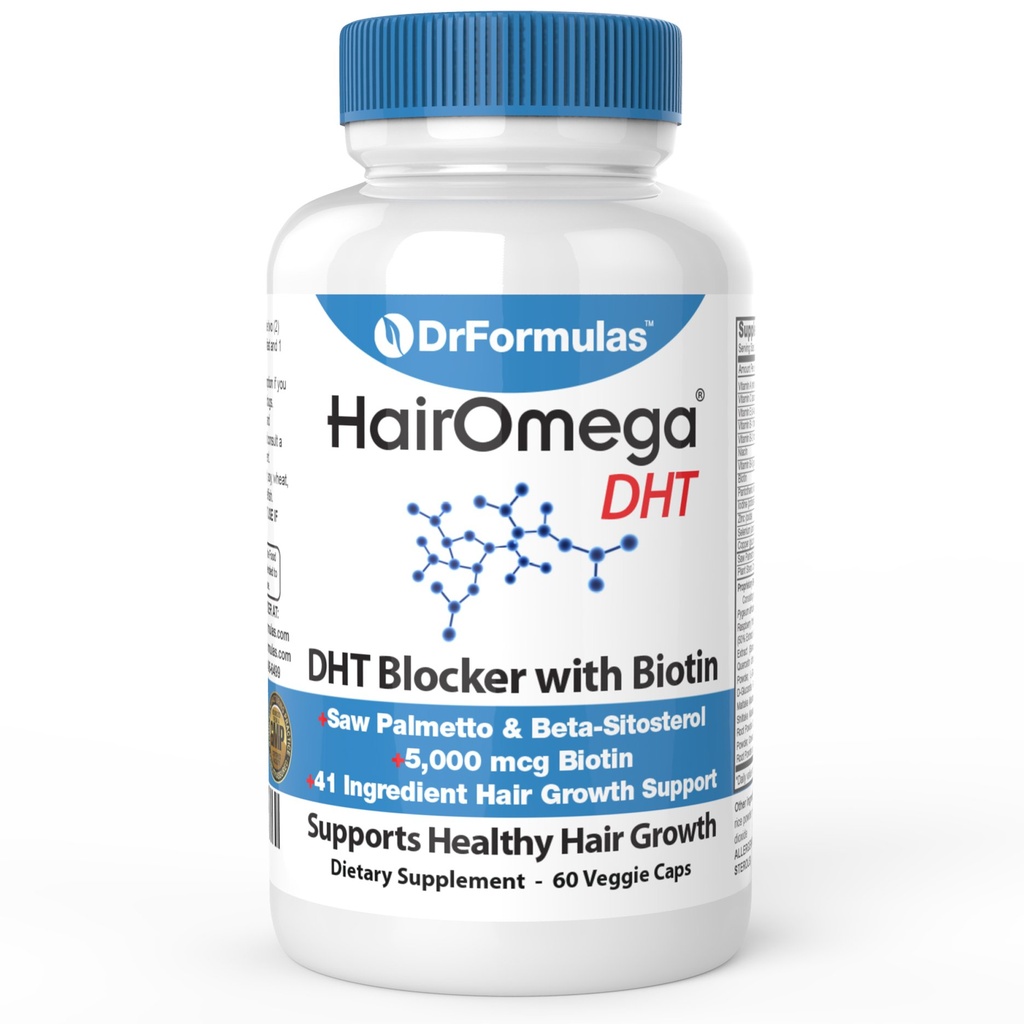 DrFormulas HairOmega DHT Blocker Biotin 5000 mcg Vitamines pour le supplément de croissance des cheveux