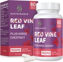 Estratto di foglie di vina rossa 1400mg & Chestnut Extract 100mg Dieta di supplemento per gamba, vena, circolazione, cuore, pelle (60 capsule)
