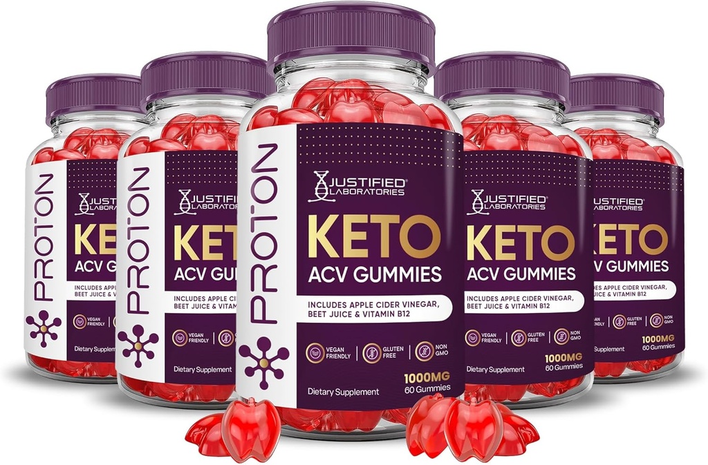 Laboratori giustificati (5 Pack Proton Protein Keto ACV Gummies Advanced Formula 1000MG Proton Boost formulato con Pomegranate Beet Juice Powder B12 Vegan Non OGM 300 Gummys