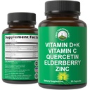 Integratore di supporto immunitario con 6 ingredienti principali. Vitamina D3 K2 + Vitamina C + Samburo + Zinco + Quercetina. Include 5000 IU Vitamina D. Zinco 15mg. Immunità capsule. Integratori per donne e uomini