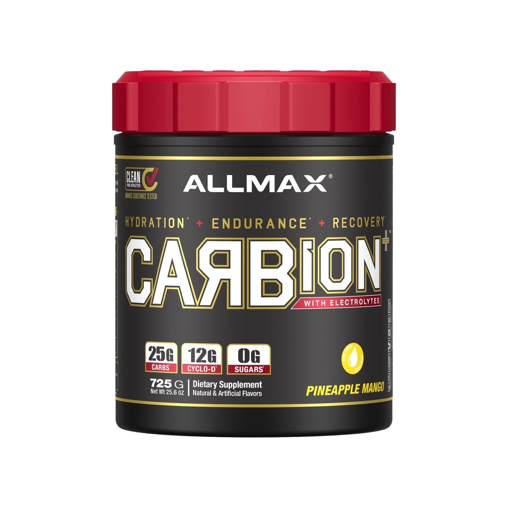 ALLMAX Nutrition - CARBION+ Workout Hydration Ergänzung Pulver mit Elektrolyten, unterstützt Ausdauer, Erholung und Übung Leistung, Glutenfrei und Vegan, Ananas Mango, 25 Servierungen