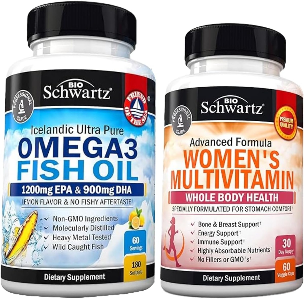 Täglich Multivitamin für Frauen Kapseln (1 Monat Versorgung) Plus Dreifache Stärke Omega 3 Fischöl Weichgele (2 Monate Versorgung)