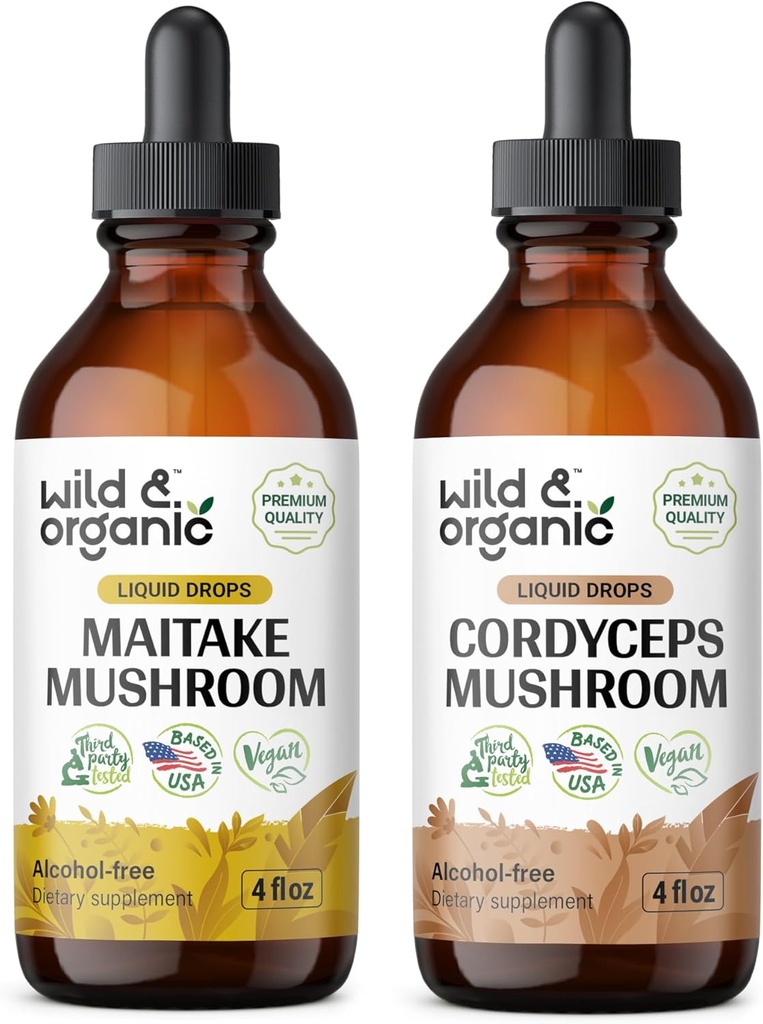 Wild & Bio Maitake Pilze Tinktur 4 fl oz & Cordyceps Pilz Tinktur 4 fl oz
