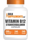 BulkSupplements.com Vitamin B12 Kapseln - wie Cyanocobalamin, Vitamin B Supplement, Vitamin B12 200 mcg - Energie Vitamine, Glutenfrei, 1 Kapsel pro Servierung, 240 Kapseln (Pack von 1)