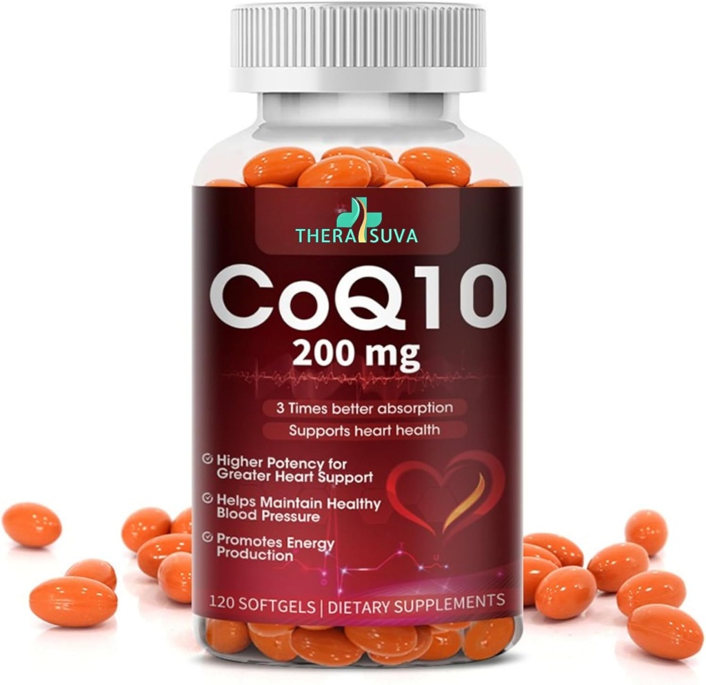 High-Absorption CoQ10 200 mg – Glutenfreie Softgele für Herz, Stamina & Gehirnunterstützung - 60-Day Supply, 120 Count