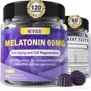 Melatonina di supporto antiossidante e cervello 60mg 30mg per 50+ Adulti | Melatonina ad alta dose per antiinvecchiamento e immuni | Gummie di melatonina ad alta resistenza con B6, Ashwagandha, Magnesio, MSM - 120 Gummies
