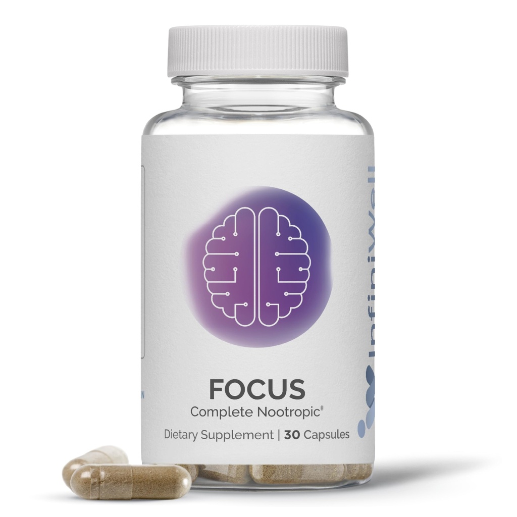 InfiniWell Focus Supplement - Breakthrough Nootropic - Aid Brain Health & Working Memory Support - Optimieren Sie die tägliche neurologische Verarbeitung, Mental Acuity, Energy & Cognitive Function (30 Kapseln)