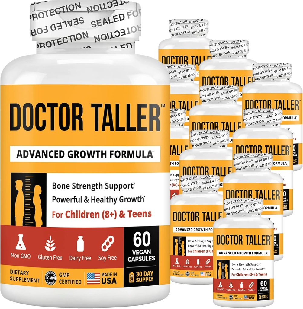NuBest Doctor Taller - Formula di crescita dell'altezza - Supporta la crescita dell'altezza e l'immunità - Keto con calcio, vitamina D3, vitamina K2, aminoacidi e erbe per bambini (8+) - 12 Pack | 12 mesi di alimentazione