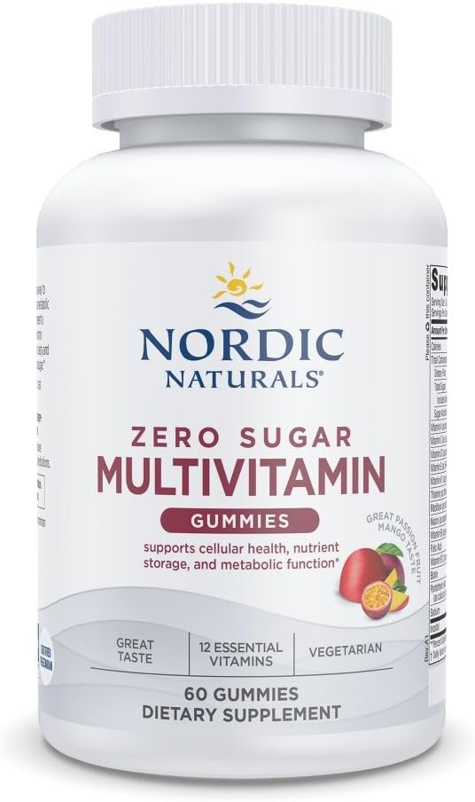 Nordic Naturals Zero Sugar Multi Gummies - Integratore Multivitaminico Vegetariano - Passionfruit Mango - 60 Gummie a base di pectina - 12 Vitamine essenziali per adulti - Non OGM - 30 Serve