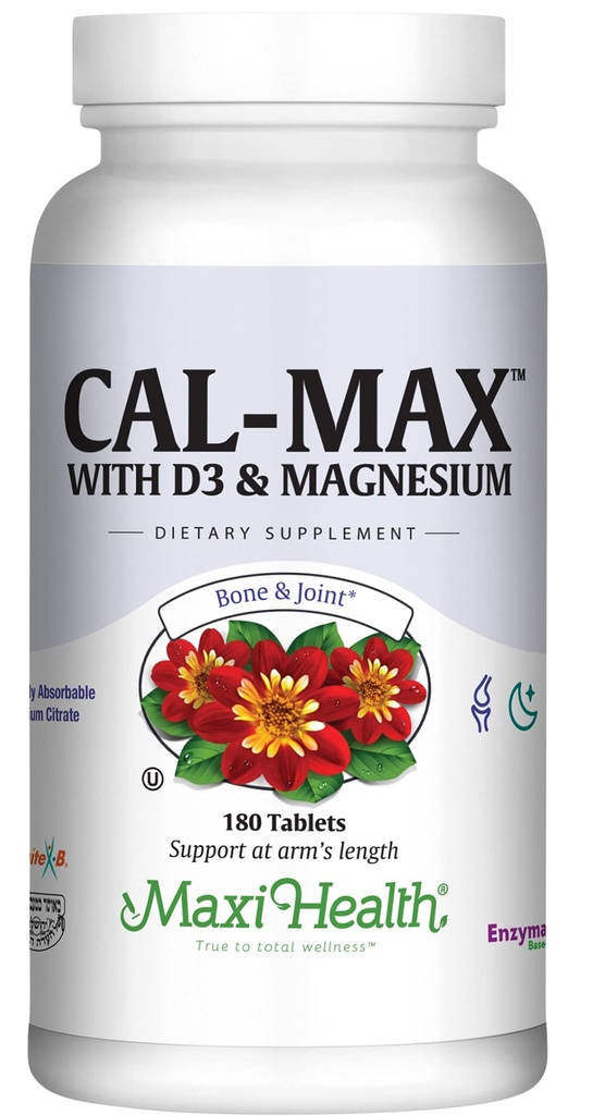 Maxi Health Calcium 1000 mg mit Vitamin D3 (400 IU) und Magnesium (750 mg) - Cal Max Nahrungsergänzungsmittel für Knochen, Zähne und Gelenkunterstützung - für Männer und Frauen - 180 Tabletten