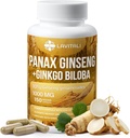 Ginseng & Ginkgo Biloba 150 Veggie Capsules, Energy Ginseng Root Extract Powder, with Ginkgo Biloba Extract, 100% Natural & Non-GMO, Vegan, Gluten Free, Dairy Free