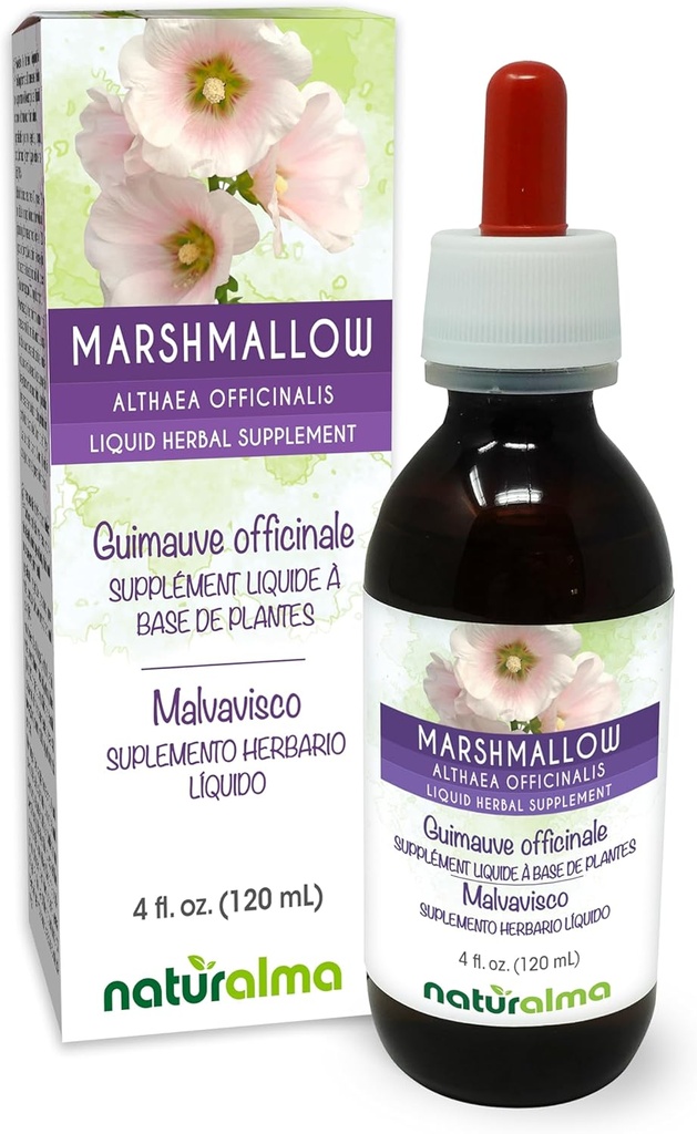 Naturalma Marshmallow (Althaea officinalis) Root Alcohol-Free Tincture - 4 fl oz Flüssiger Extrakt in Tropfen - Kräuterergänzung - Vegan
