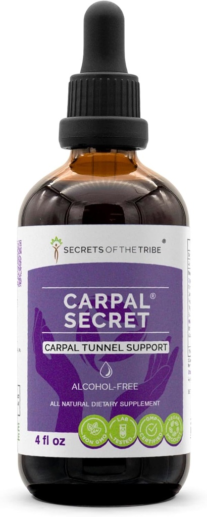 Carpal Secret Alcohol-Free Extract, Tintura, Glycerite Bromelain, Ananas, Turco, Ginkgo, Menta piperita, Timo, Basilio. Supporto per tunnel carpale (4 FL OZ)