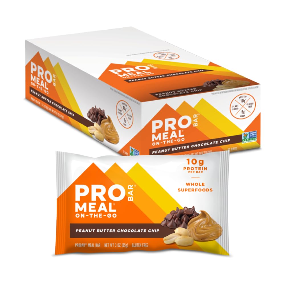 PROBAR - Meal Bar, Peanut Butter Chocolate Chip, Non OGM, Gluten-Free, Healthy, Plant-Based Whole Food Ingredients, Natural Energy (12 Conte)
