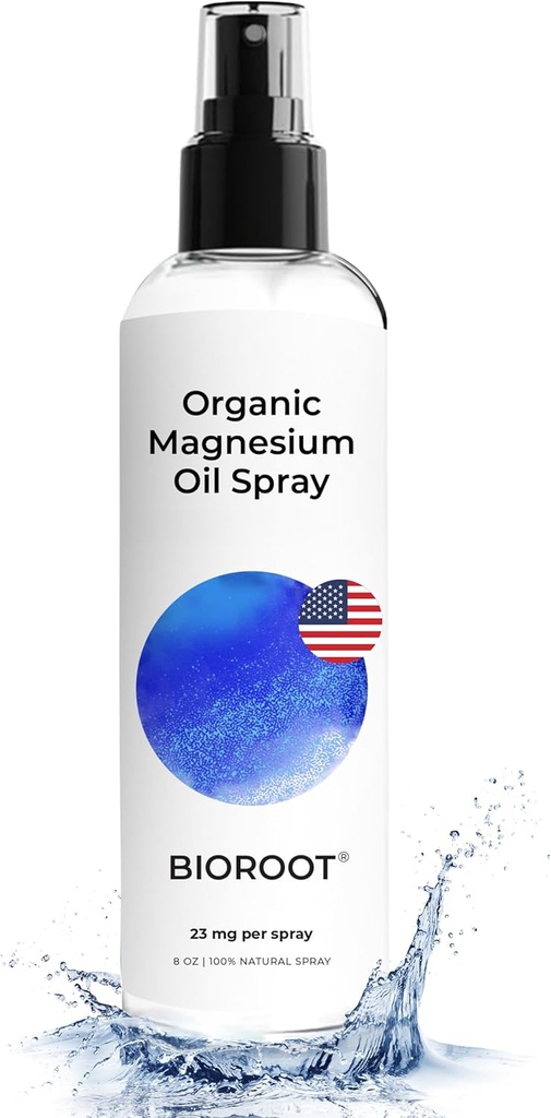 Spray de magnésium biologique - 8 oz (simple) - 100% huile de magnésium pure, absorbant rapidement, spray de magnésium pour les pieds et le corps, qualité USP