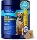 Probiotiques pour chiens - 6 milliards d'UFC, probiotiques pour chiens avec prébiotiques et enzymes digestives pour la santé de la peau, de l'Immune et de la peau - Arôme de la dinde et de la citrouille, 180 chews doux