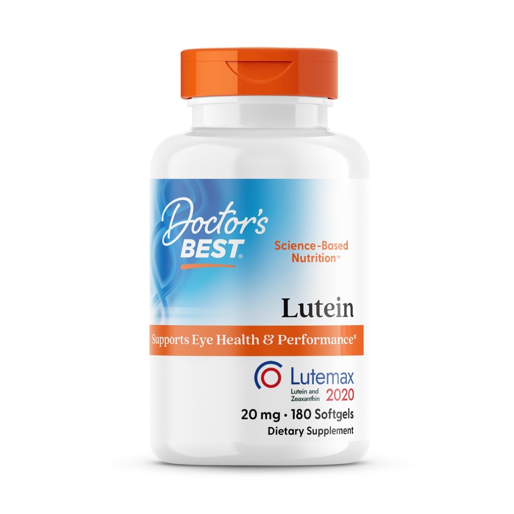 Doctor's Best Lutein, 20 mg, unterstützt Augengesundheit & Performance, Non-GMO, Gluten Free 180 Softgels