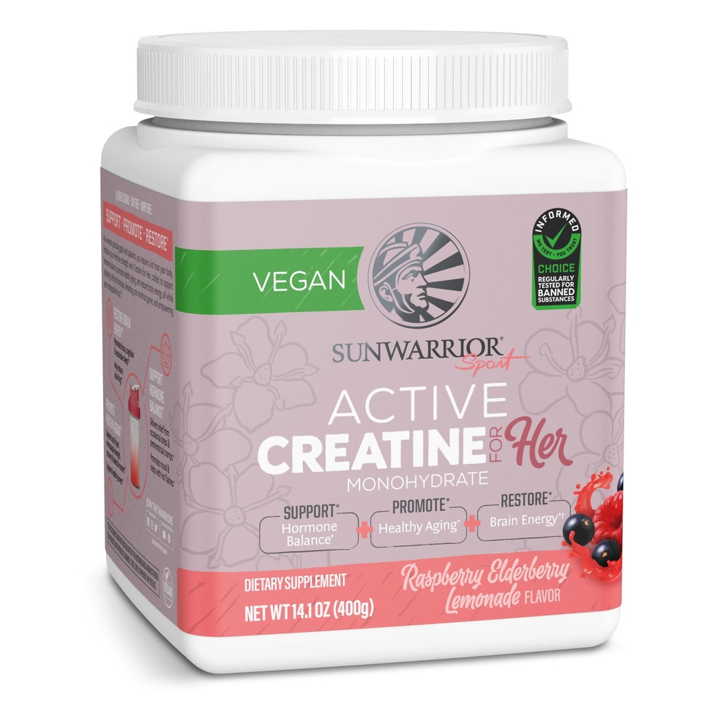 Sunwarrior Kreatin für Frauen Monohydrat Pulver Micronized Pre Workout Erholung Ergänzung Unterstützung Muskelaufbau Stärke Training Kognition | Vegan und leicht Mischungen 50 Servierungen, Himbeere Limonade