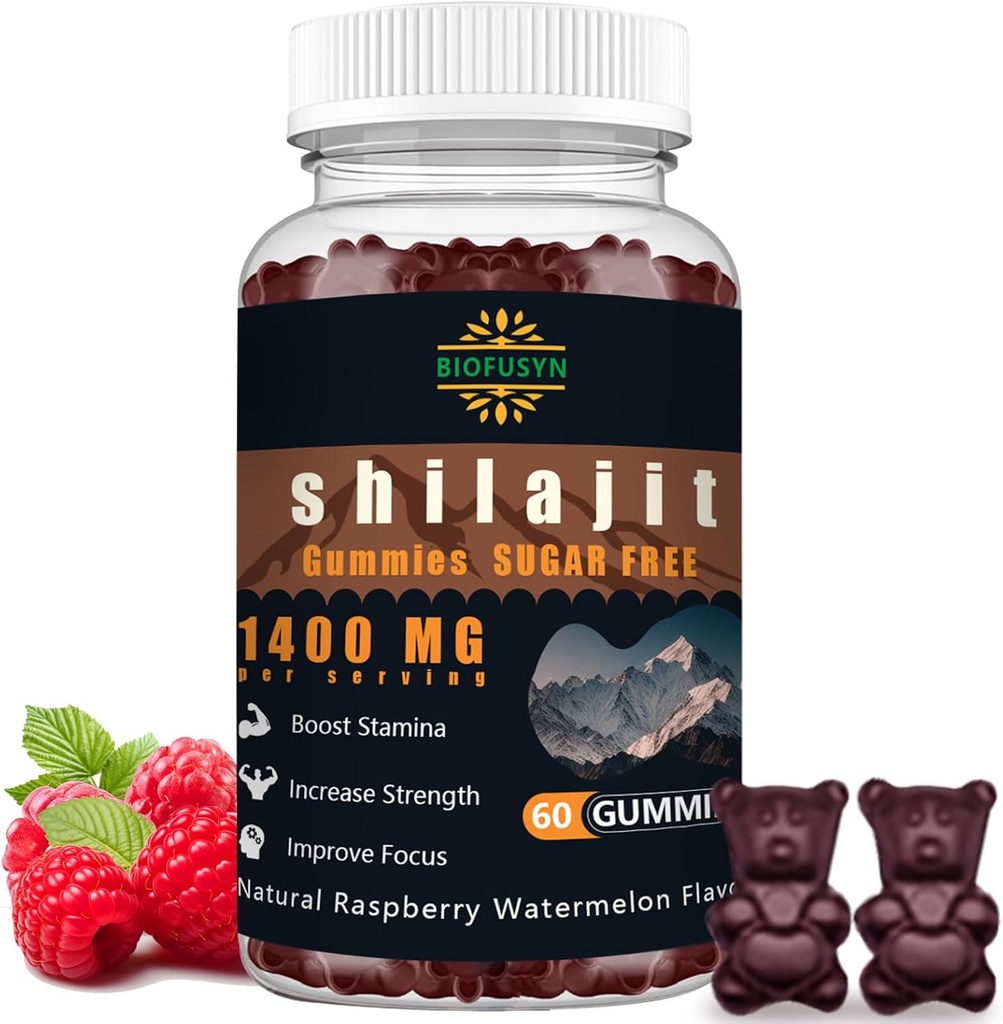 Shilajit Gummi für Männer & Frauen - 1400mg, reine Himalaya-Ergänzung, hoch in Mineralien & Fulvic Säure, Energie, Gehirn, Immunität Boost, Raspberry Watermelon Flavor