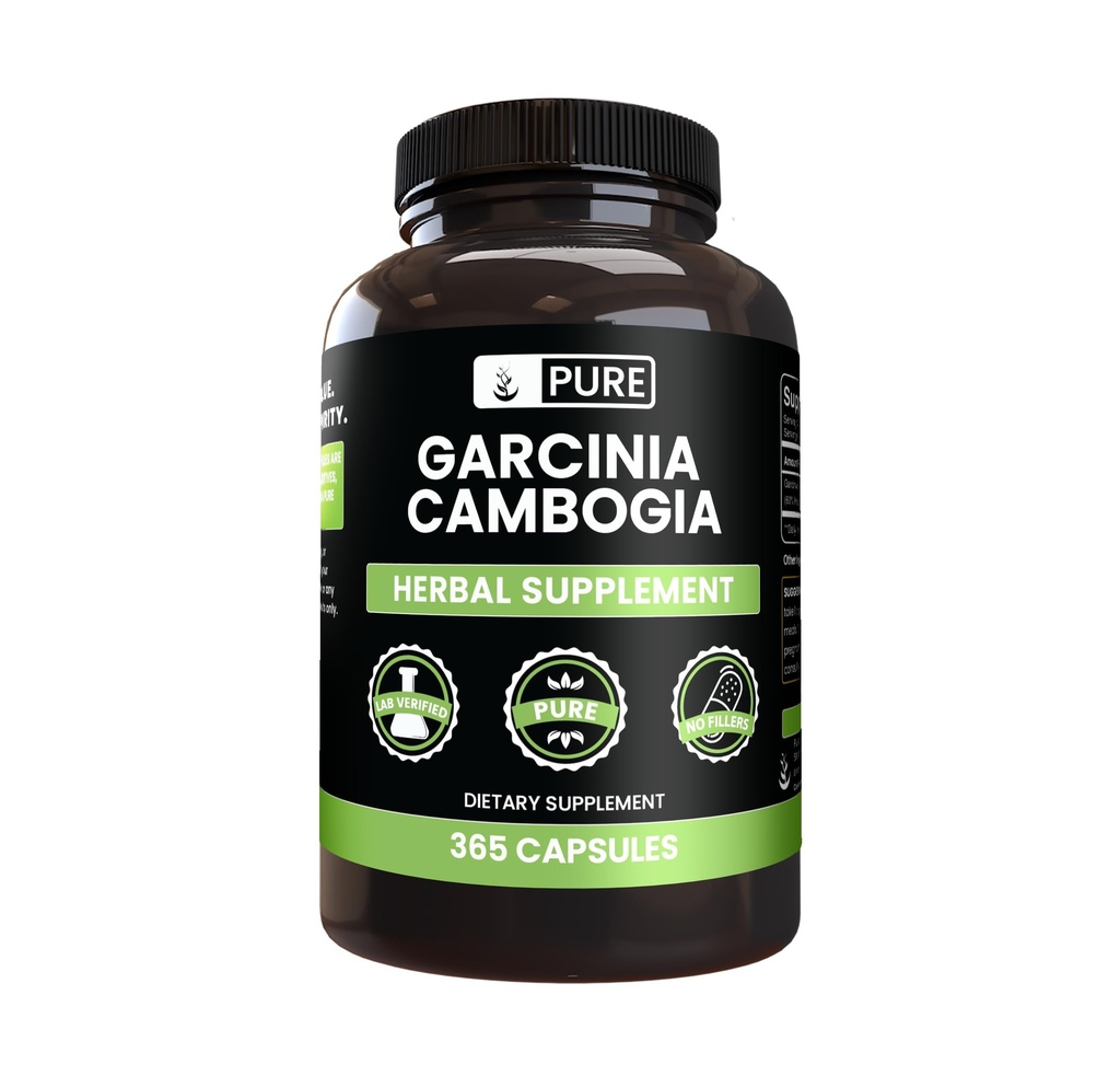 INGRÉDIENTS ORIGINAUX Garcinia Cambogia, Pas de Magnésium ou de Rice Filters, Toujours Pure, Lab Vérifié (365 comte)