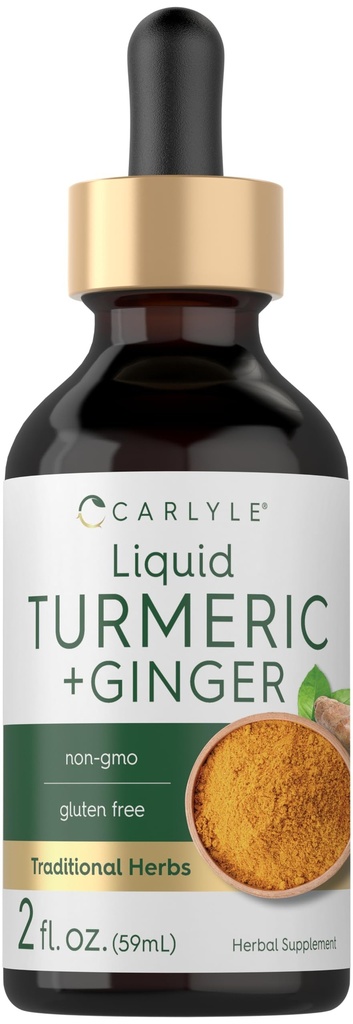 Carlyle Turmeric e Ginger Drops 2 fl oz | Supplemento con pepe nero | Vegan, Non OGM, Gluten Free