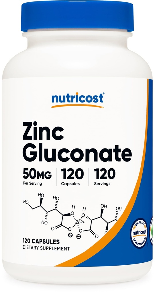 Nutricost Zink Gluconate 120 Vegetarische Kapseln (50mg) - Glutenfrei und nicht-GMO