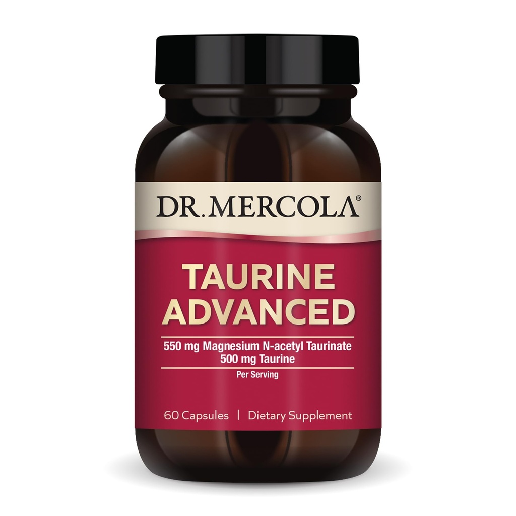 Dr Mercola Taurine Advanced, 500 mg Taurine par portion, supplément alimentaire, soutient la fonction musculaire, non-OGM - 30 portions (60 capsules)
