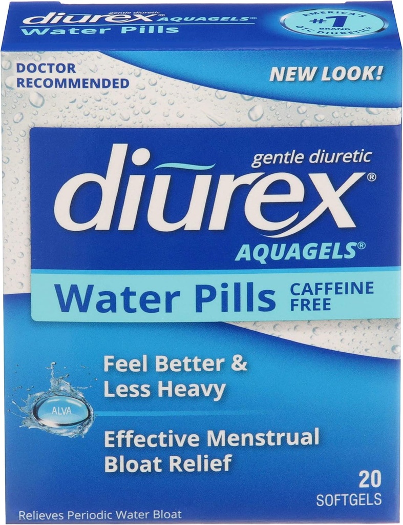 Diurex Aquagels - Koffeinfreier Diuret - Sofortige Veröffentlichung - Relieve Water Bloat - 20 Count