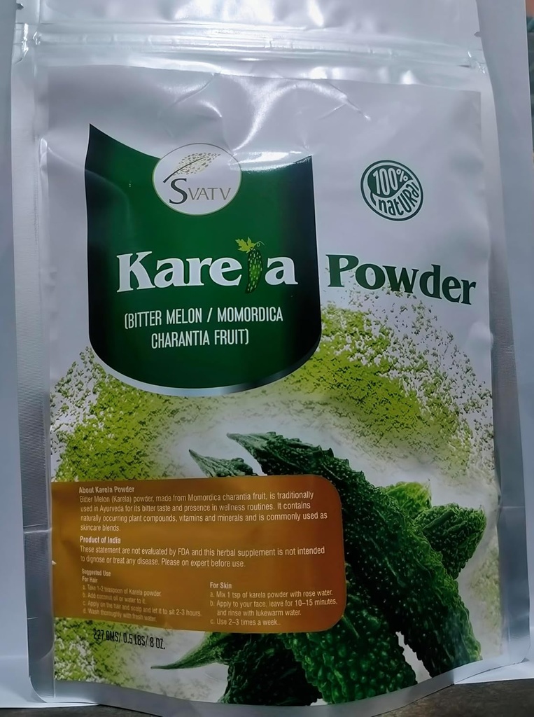 SVATV Karela Powder | Bitter Melon | Momordica Charantia | Buono per la pelle | Non OGM- 227 Grammo, Mezzo Pound, 8 Ounce