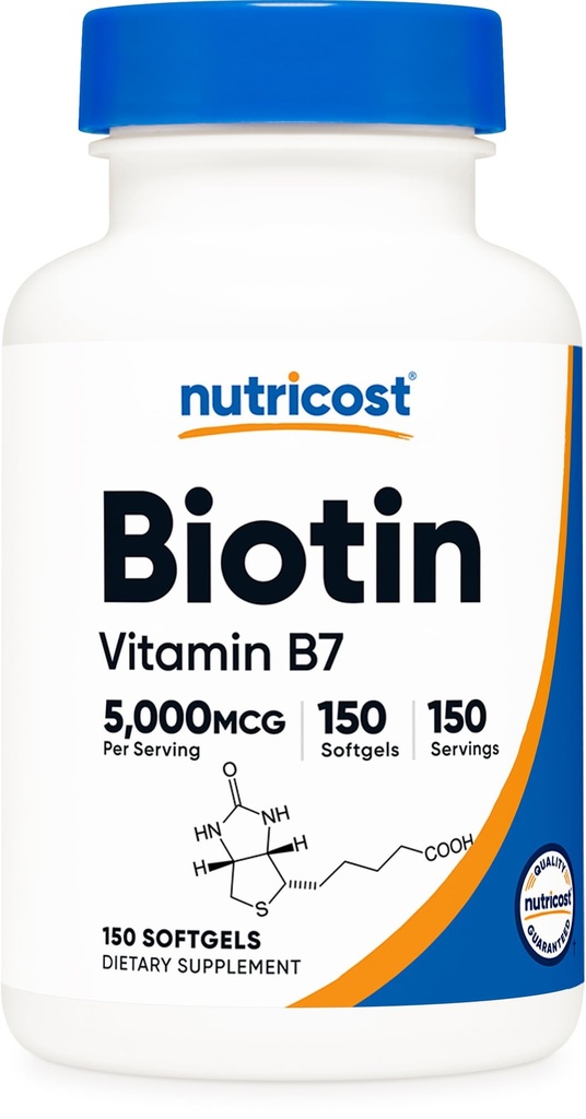 Nutricost Biotin (5.000mcg) 150 Softgels - Vitamin B7 - Glutenfrei, Non-GMO