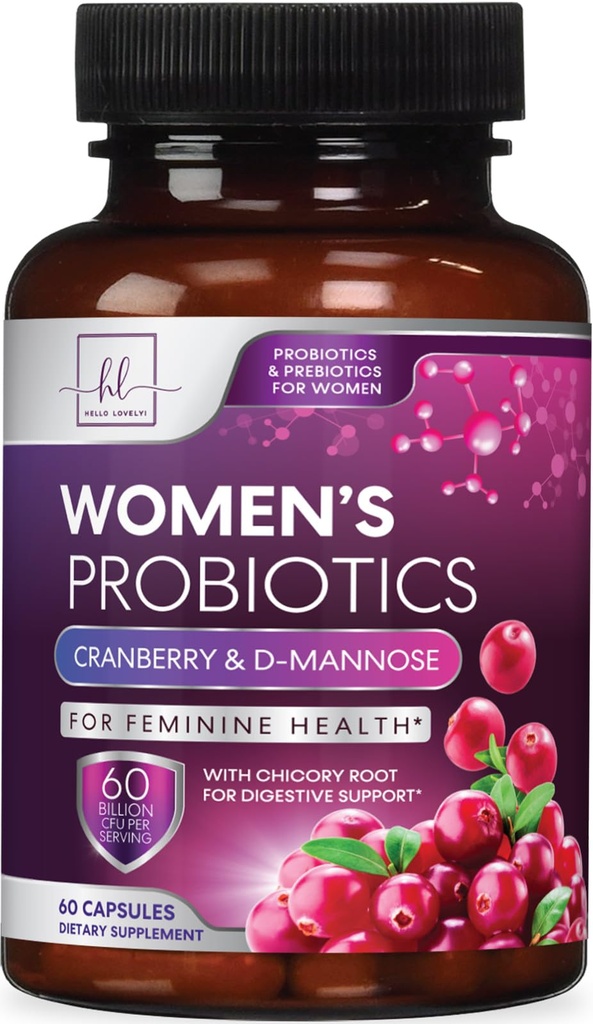Probiotici per il supporto sanitario digestivo delle donne - 60 miliardi di CFU Probiotico femminile, 16 Strains, per bilanciamento del pH, supporto vaginale con mirtillo per la salute del fegato, supporto urinario e immunitario - 60 capsule