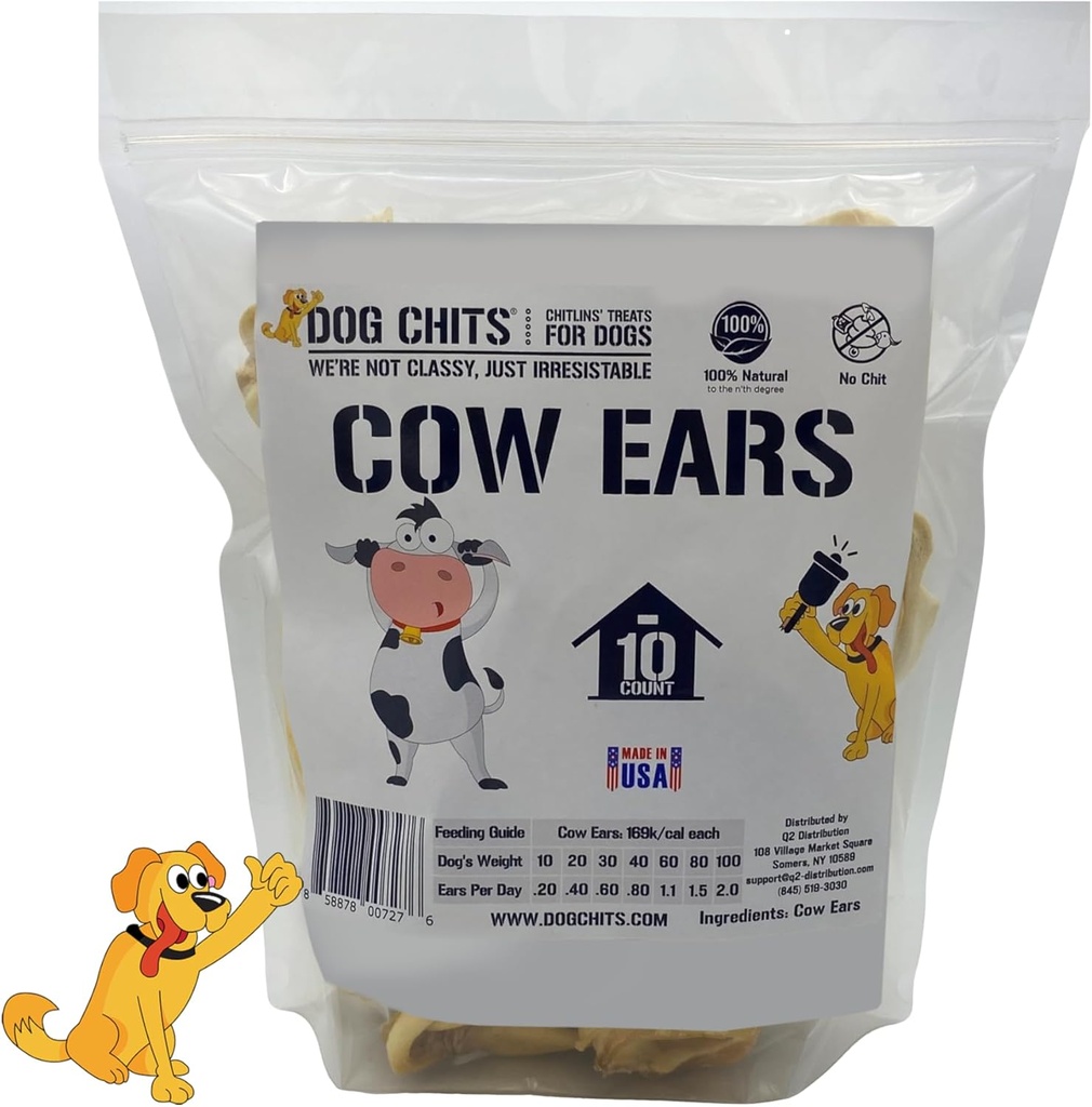 Dog Chits Cow Ears Dog e Puppy Treats - Tutti Grain naturale e Chimici Free Training Chews - Alta Proteine e Low Fat - Supporta la salute dentale - Made in the USA - 10 Count