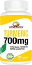 Rise-N-Shine 700 mg de curcumine curcuma avec poivre noir - suppléments à base de plantes pour la peau et le soutien articulaire - 30 jours d'approvisionnement