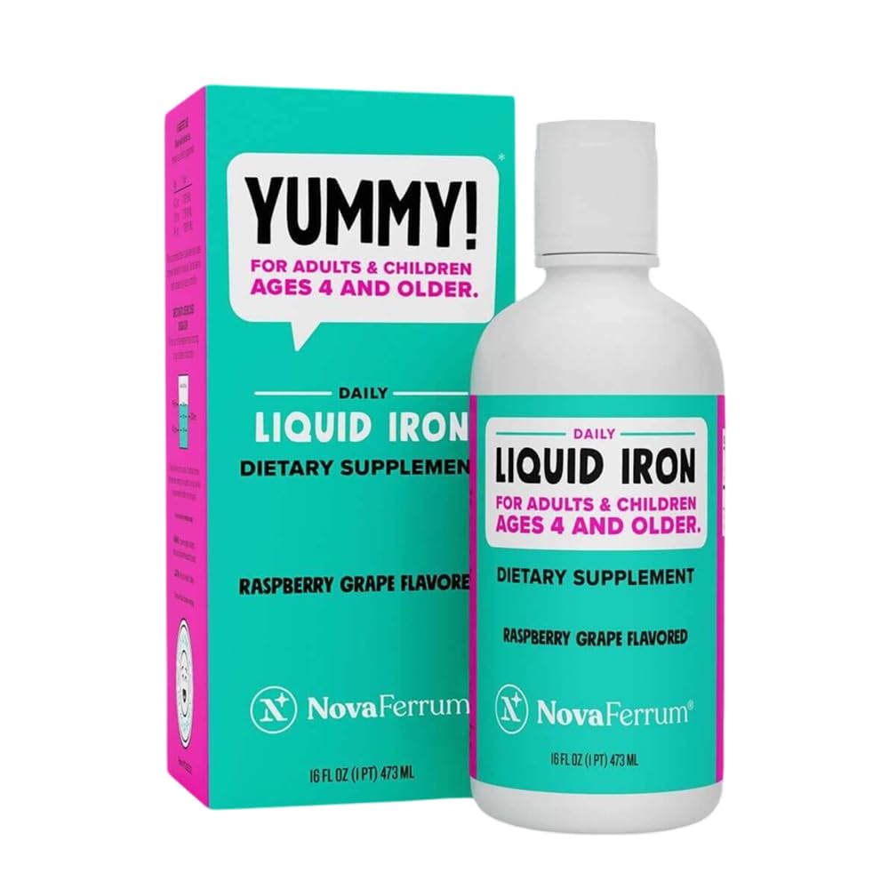 NovaFerrum Yummy 16 Fl Oz | Liquid Iron Supplement for Ages 4 & Up | 18mg of Iron/Tbsp | Gluten Free | Sugar-Free | Raspberry Grape