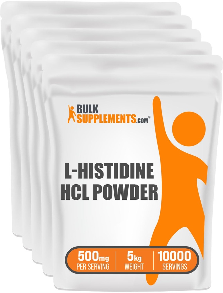 BulkSupplements.com L-Histidine HCl Polvere - L-Histidine Supplement, Histidine 500mg - Aminoacido essenziale, senza glutine, 500mg per porzione, 5kg (11 lbs) (Pack of 5)
