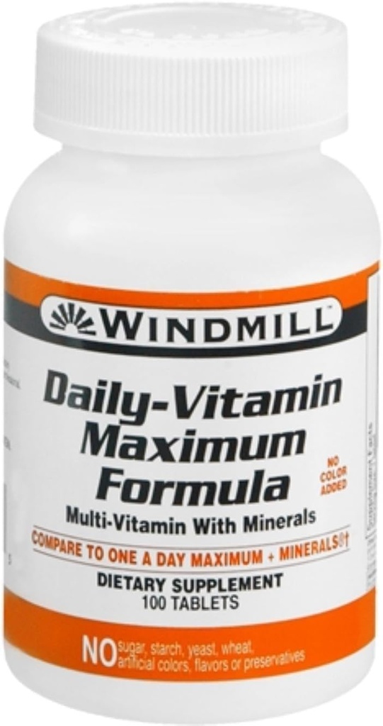 Prodotti per la salute dei mulini a vento Formula massima giornaliera di vitamina, supporto nutrizionale, multivitaminici e minerali, 100 selezioni, 100 conte