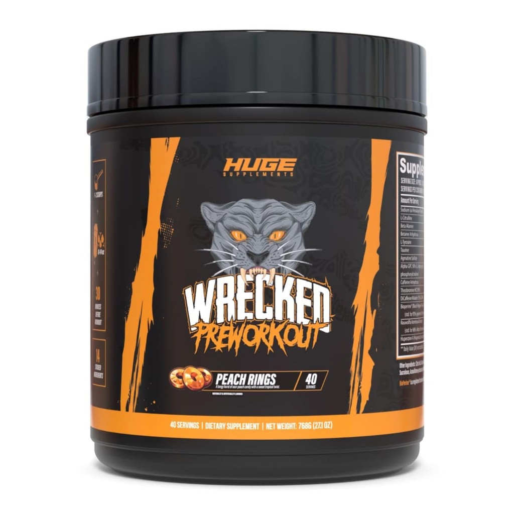 Wrecked Pre Workout Powder, Advanced Formula, Boosts Energy, Focus, Pumps & Performance, 10g L-Citrulline, 6.4g Beta Alanine, 5g Tyrosin, 1g Alpha GPC, 375mg Fast-Acting Caffeine & More (40 Servierungen)