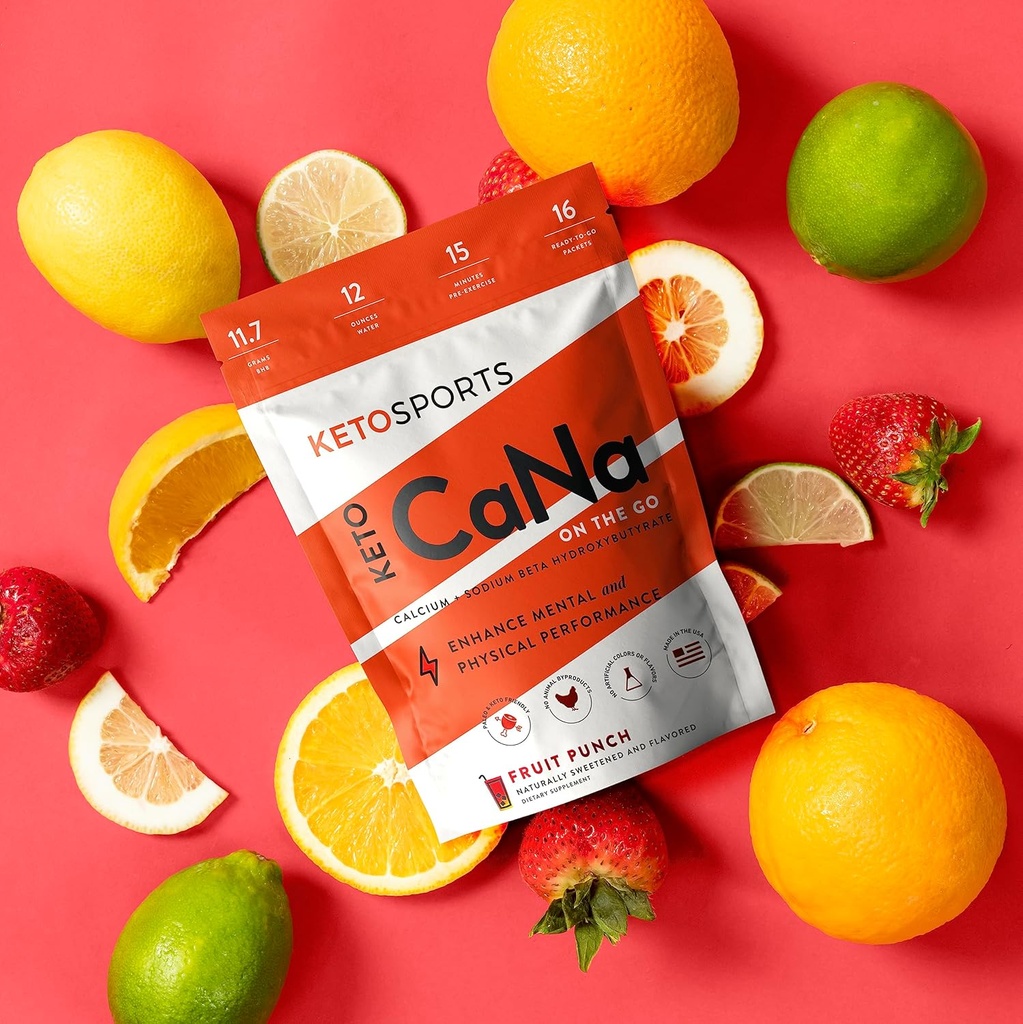 KetoSports New KetoCaNa GO (Pruit Punch) Supplemento di chetone dietetico singolo per prestazioni fisiche e mentali, Keto e Paleo-Friendly, naturalmente addolcito e aromatizzato 16 Stick Packs