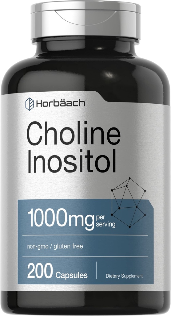 Horbaach Choline Inositol 1000mg Ergänzung | 200 Kapseln | Non-GMO, Glutenfrei