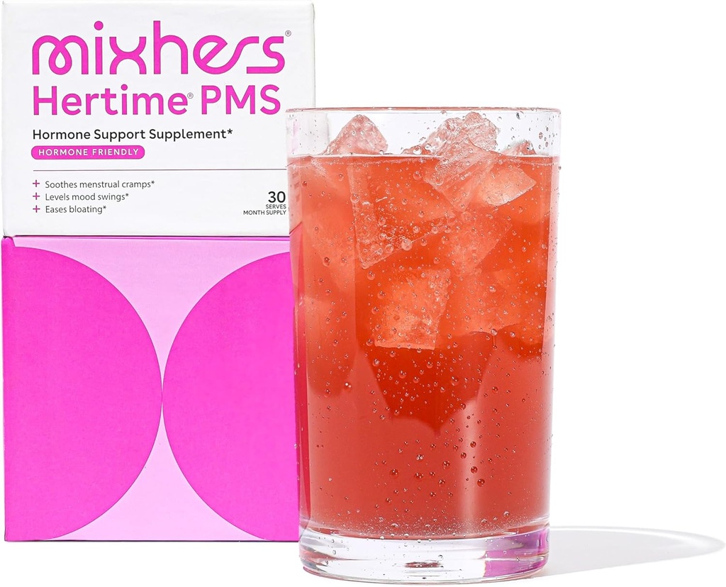 MIXHERS Hertime PMS - Hormonelle Unterstützung für Frauen - PMS & Menstrual Comfort - mit Chasteberry, Peony Roots, Sibirische Ginseng - Ergänzung für Frauen - 15 Getränke-Packets - Sugar Free - Granatapfel Mango