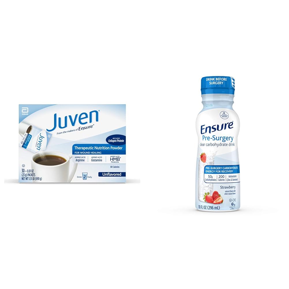 Polvere di miscela di bevanda di nutrizione terapeutica per il supporto di guarigione del tessuto, include proteine del collagene, non aromatizzata, 30 conteggio e assicurano pre-intervento, bevanda chiara di carboidrati, fragola, 10 Fl Oz (Pack of 4)
