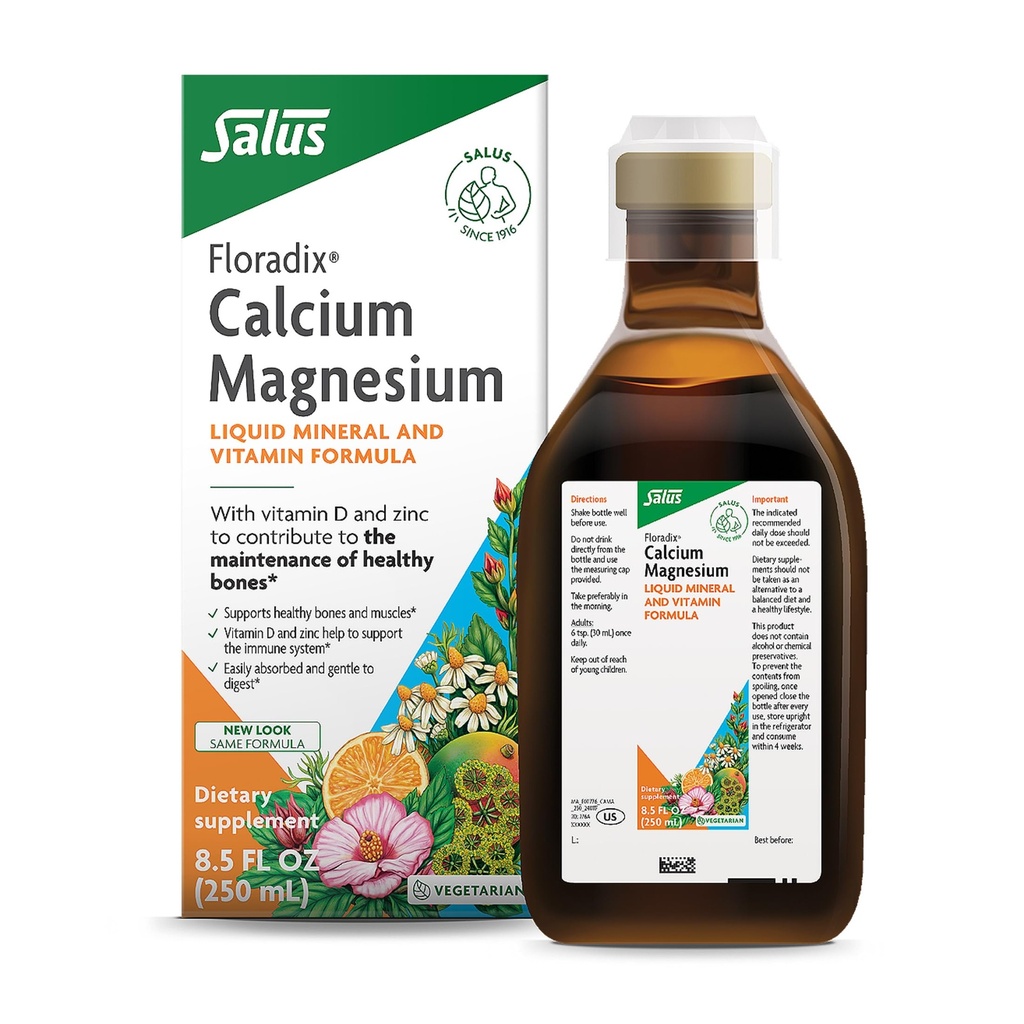 Floradix Calcium Magnesium Liquid Mineral & Vitamin Formel - Knochenunterstützungsergänzung mit Calcium, Magnesium, Vitamin D & Zink - Vegetarisch & Non-GMO - 8,5 fl oz