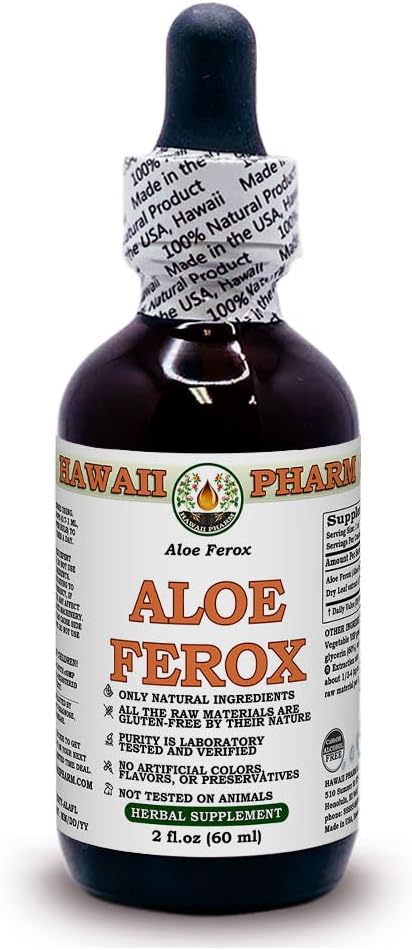 Aloe Extrait liquide sans alcool, Aloe (Aloe Ferox) Feuille séchée Glycérite Supplément à base de plantes 2 oz